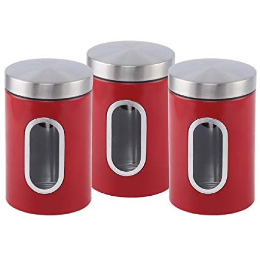 Canister Set 3 Piece with Window-Red