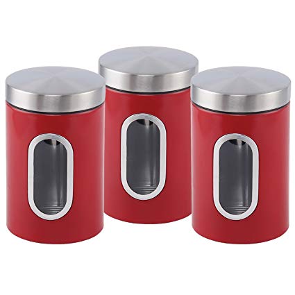 Canister Set 3 Piece with Window-Red - Global Houseware