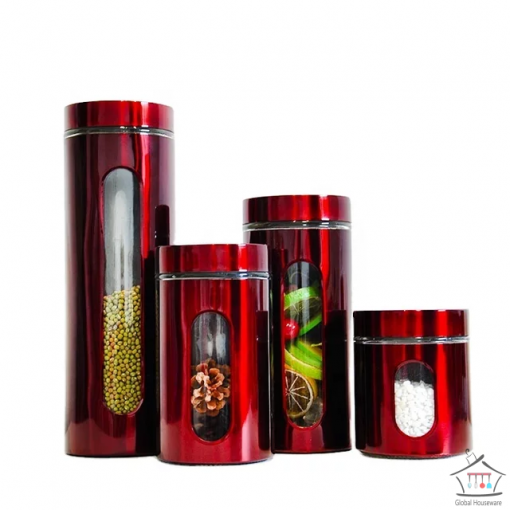 Canister Set Red Metallic 4 Piece Global Houseware   Canister Set Red Metallic 4 Piece 1 510x510 