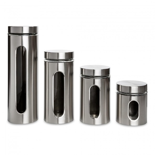 Canister Set Stainless Steel With Oval Window-4 Piece