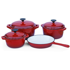 Cookware Set Cast Iron Red-7 Piece