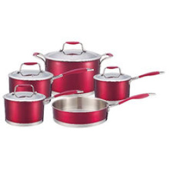 Cookware Set Stainless Steel Red Heavy Base-9 Piece