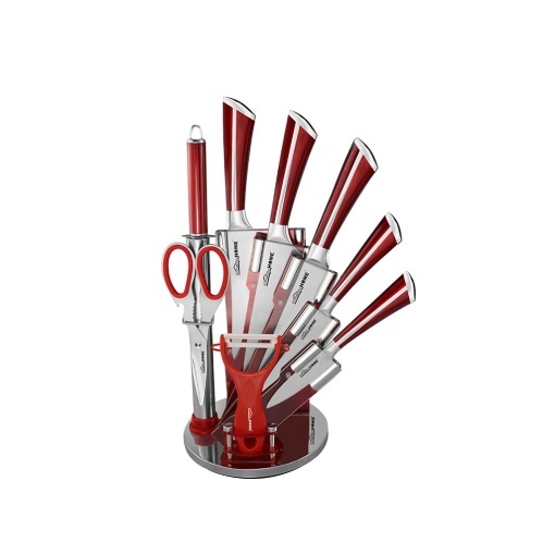 Knife Set with Rotating Block Stand Red-9 Piece