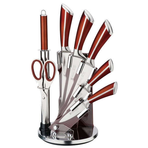 Knife Set with Rotating Block Stand Rose Gold-9 Piece