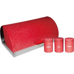 Breadbin-Rolltop New Design With Matching Canister Set-Red