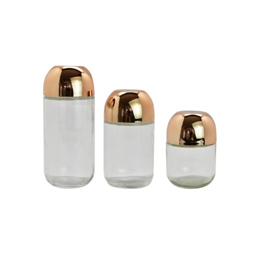 Canister Set Glass Rose Gold Lid - 3 Piece