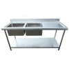 Commercial Stainless Steel Restaurant Kitchen Sink Unit-Double Bowl with Undershelf