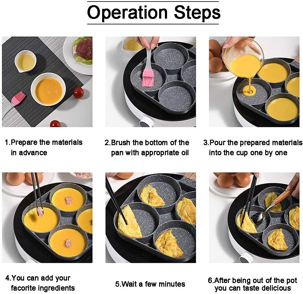Egg Pan Omelet Pan 4 7 Holes Nonstick Egg Frying Pan Egg Cooker Pan Egg  Skillet for Breakfast Pancake Crepe Pan Easy Clean